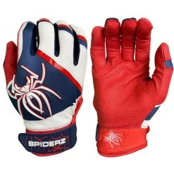 2023 Spiderz Pro Model Batting Gloves: White/Red/Navy