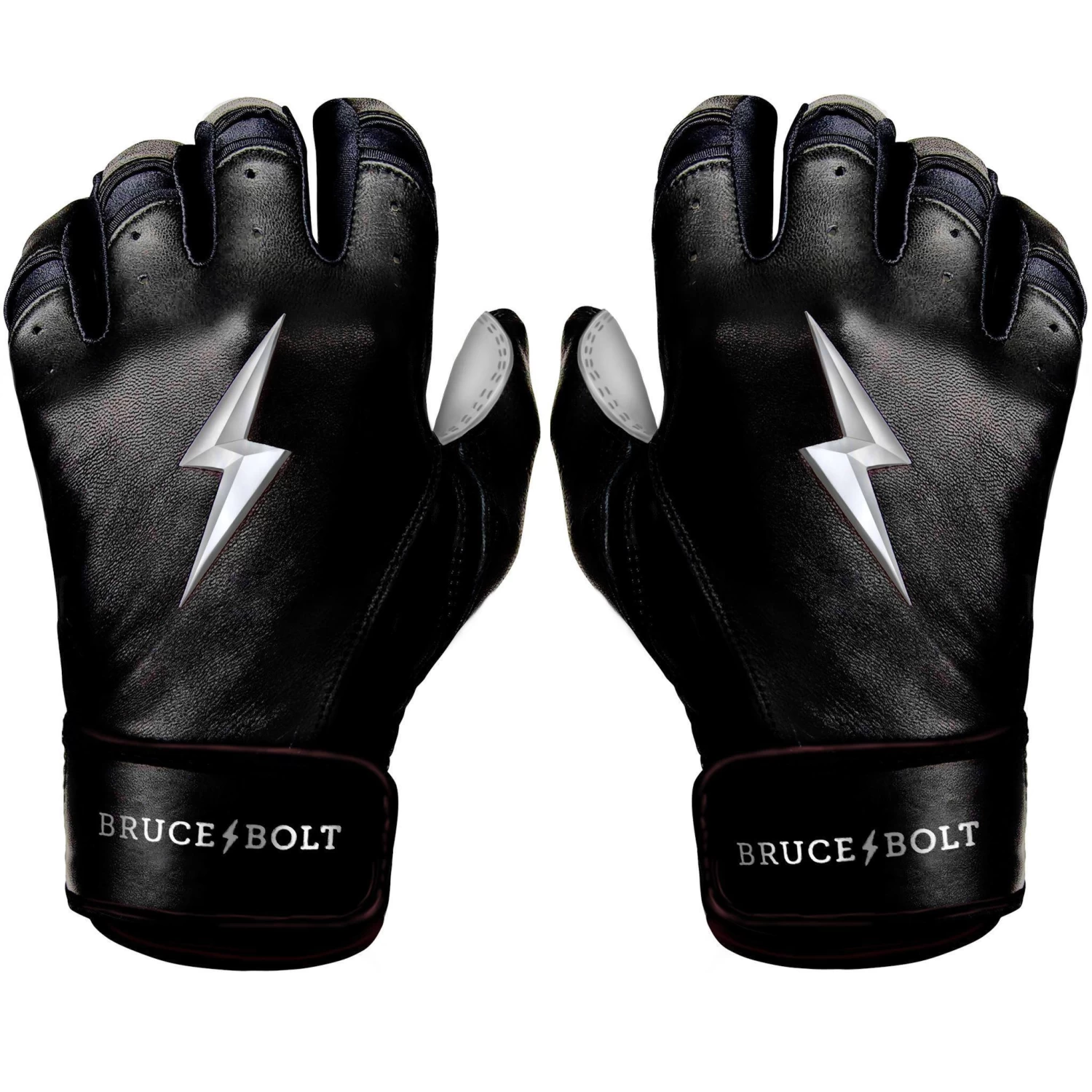 Bruce Bolt PREMIUM PRO Chrome Series Short Cuff Batting Gloves: Black 3 Bruce Bolt PREMIUM PRO Chrome Series Short Cuff Batting Gloves: Black