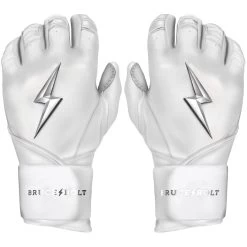Bruce Bolt PREMIUM PRO Chrome Series Long Cuff Batting Gloves: White