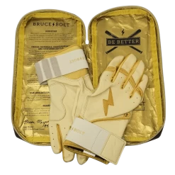 Bruce Bolt PREMIUM PRO Gold Series Batting Gloves: Long Cuff -Baseball Equipment Shop LC GLD BAG2
