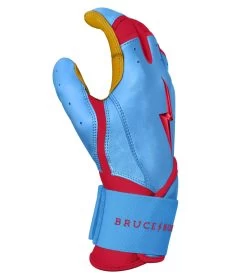 Bruce Bolt PREMIUM PRO BADER Series Long Cuff Batting Gloves: Baby Blue -Baseball Equipment Shop LC HBB SIDE
