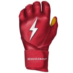 Bruce Bolt PREMIUM PRO Long Cuff Batting Gloves: Red -Baseball Equipment Shop LC REDG LEFT