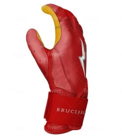 Bruce Bolt PREMIUM PRO Long Cuff Batting Gloves: Red -Baseball Equipment Shop LC REDG SIDE