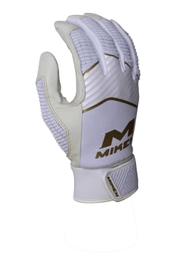 Miken Softball MK7X Adult White And Gold Batting Gloves: MBGGLD-WHT