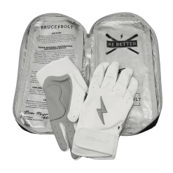 Bruce Bolt PREMIUM PRO Chrome Series Short Cuff Batting Gloves: White -Baseball Equipment Shop SC CHRW BAG2