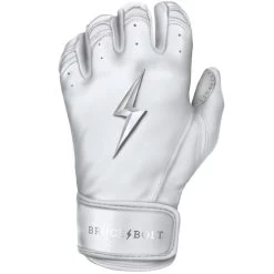 Bruce Bolt PREMIUM PRO Chrome Series Short Cuff Batting Gloves: White -Baseball Equipment Shop SC CHRW LEFT