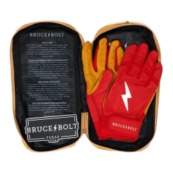 Bruce Bolt PREMIUM PRO Short Cuff Batting Gloves: Red -Baseball Equipment Shop SC REDG BAG2