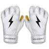 Bruce Bolt PREMIUM PRO Short Cuff Batting Gloves: White -Baseball Equipment Shop SC WHTG HERO