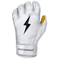 Bruce Bolt PREMIUM PRO Short Cuff Batting Gloves: White -Baseball Equipment Shop SC WHTG LEFT