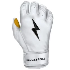 Bruce Bolt PREMIUM PRO Short Cuff Batting Gloves: White -Baseball Equipment Shop SC WHTG RIGHT