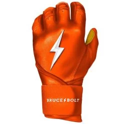 Bruce Bolt PREMIUM PRO Long Cuff Batting Gloves: Orange -Baseball Equipment Shop premium pro long cuff batting gloves orange brucebolt 129041