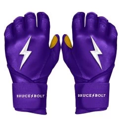 Bruce Bolt PREMIUM PRO Long Cuff Batting Gloves: Purple